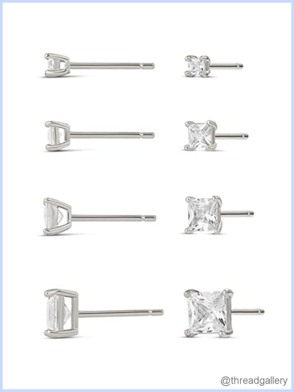 14K Gold Plated Sterling Silver Princess Cut Cubic Zirconia Stud Earrings Set